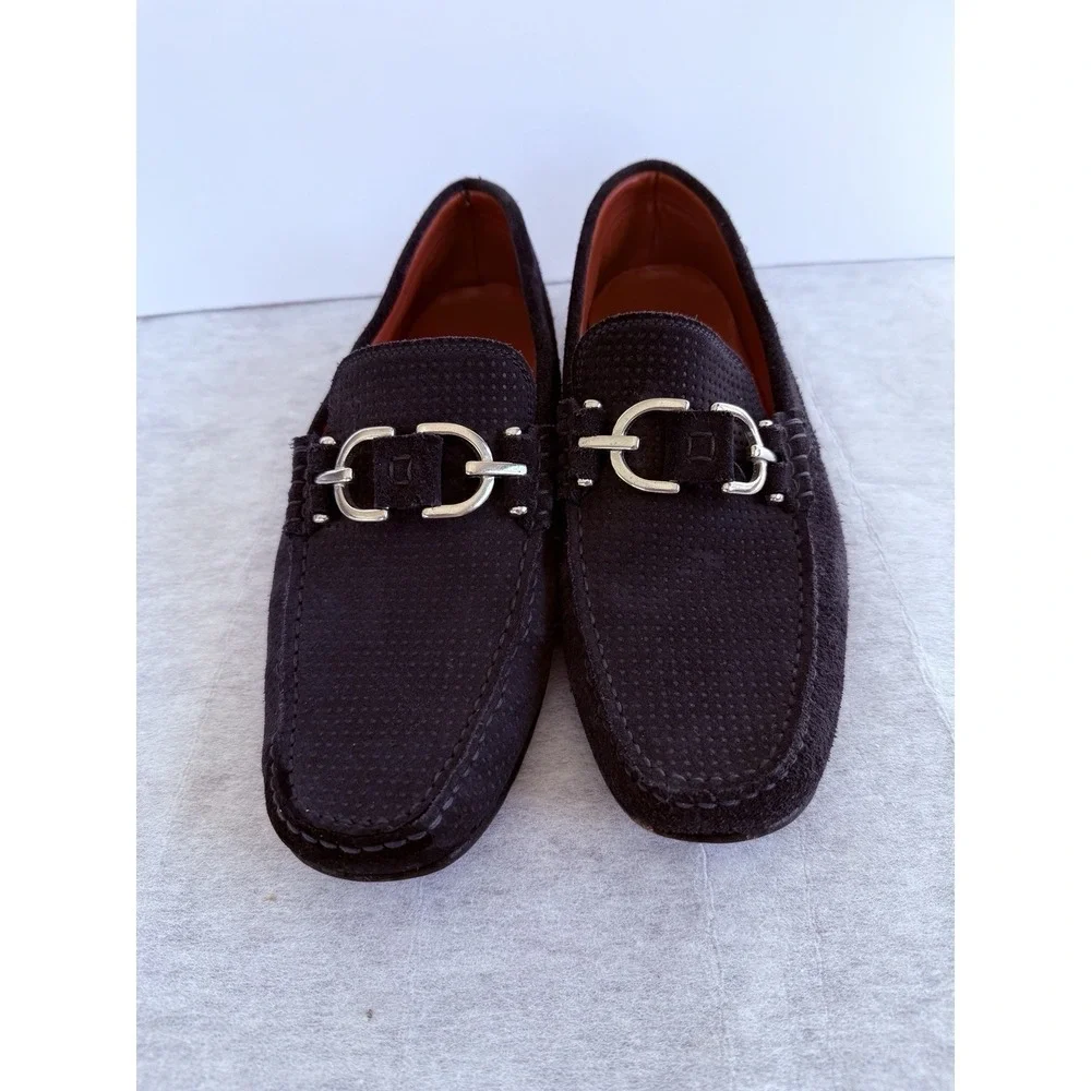 Donald J‎ Pliner Dacio Black Perforated Suede Bit Loafer Men 7 Italy Horsebit
